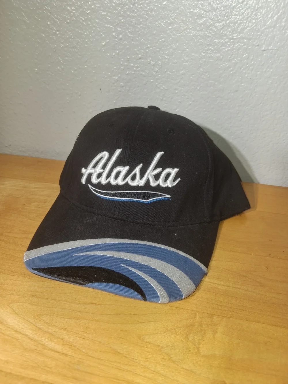 Kids Black Baseball Cap with Blue & Gray Accent